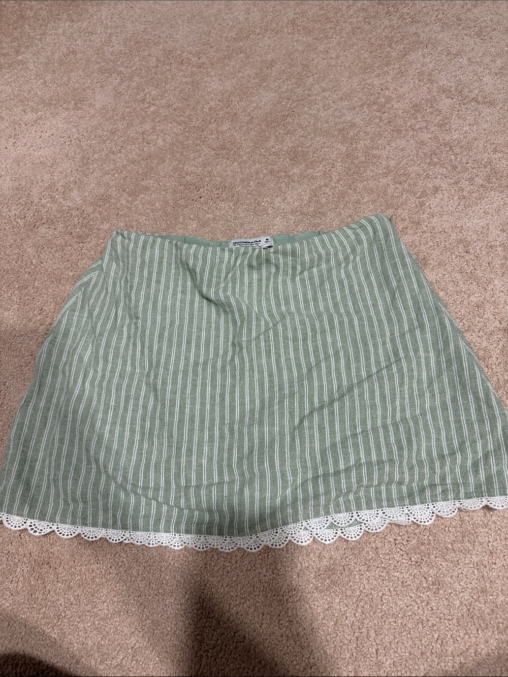 Abercrombie & Fitch Mint Green Striped Mini Skirt with Lace Hem